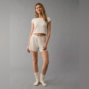 AE Plush PJ Set Cropped Baby Tee and High-Rise Shorts M